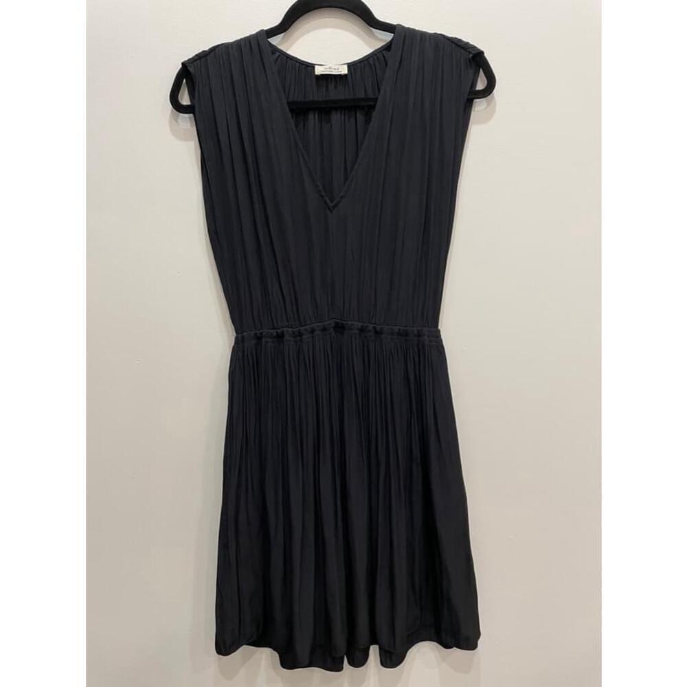Aritzia Wilfred Almeida Black Pleated V-Neck mini dress with pockets